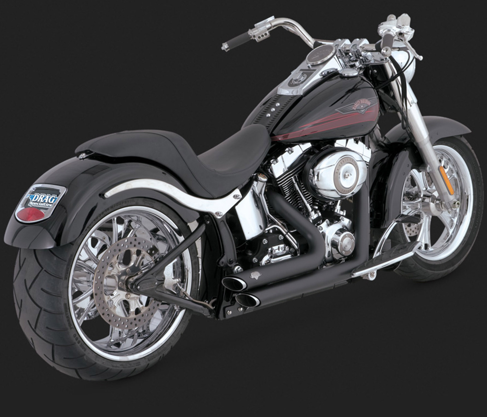 Exhaust System, Shortshot, Full, Steel, Black Ceramic, Round Slant Outlet, Staggered Softail 86-11 (86-06 Models Need V16925 O2 Sensor Bungs), Kit
