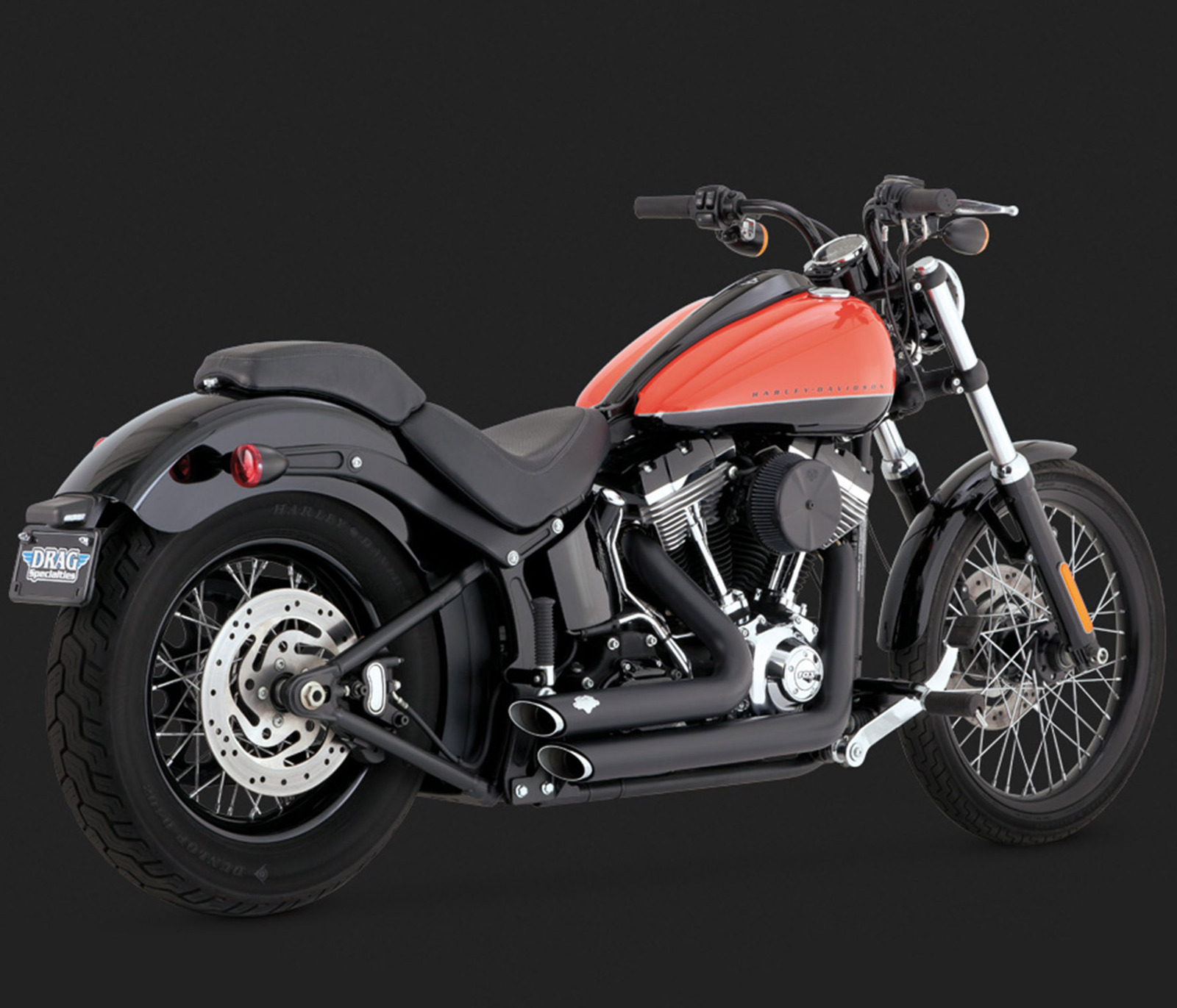 EXHUAST SYSTEM FOR HARLEY SHORTSHOTS STAGGERED BLACK SOFTAIL 12-15