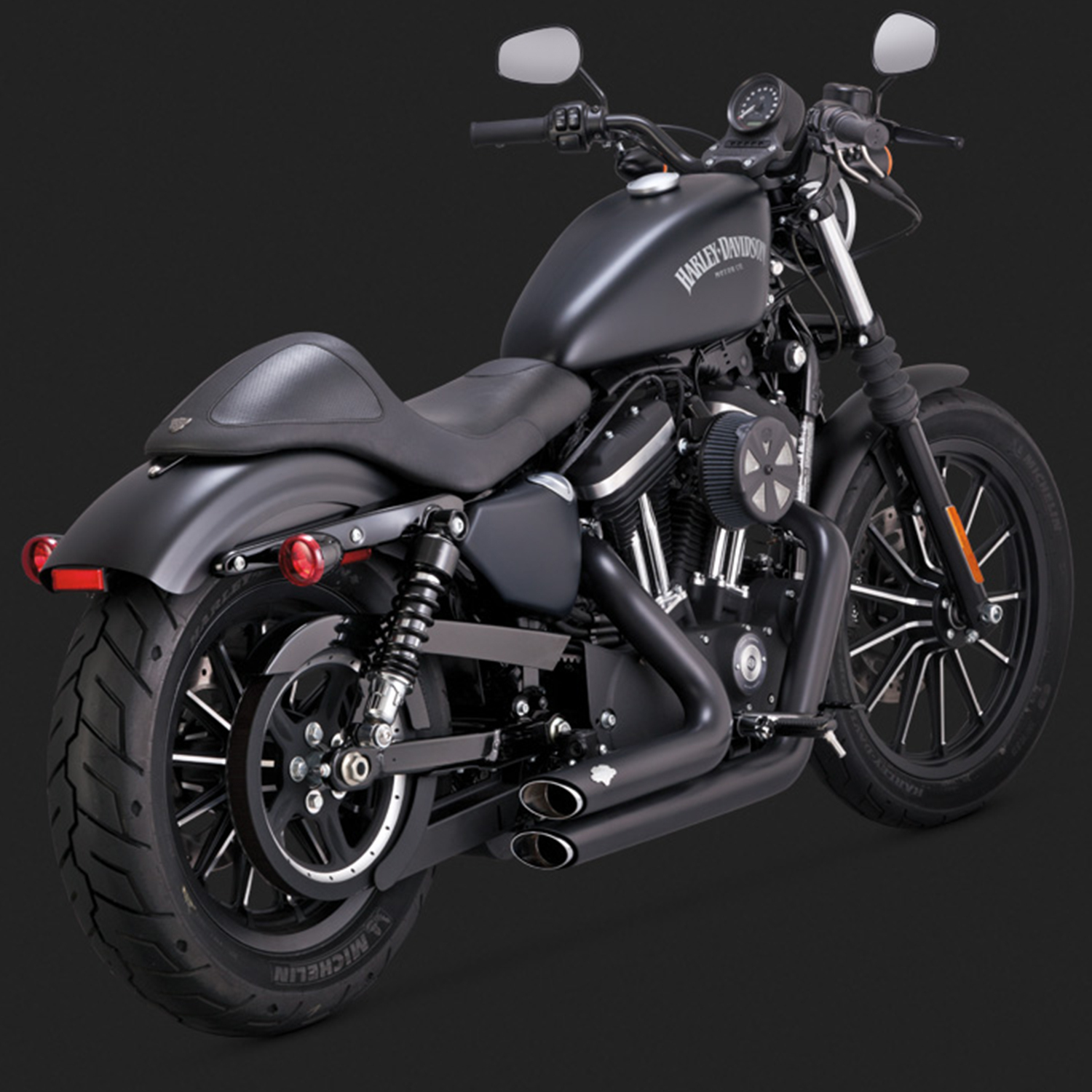 V&H SHORTSHOT STAGGERED BLACK SPORTSTER 14-15