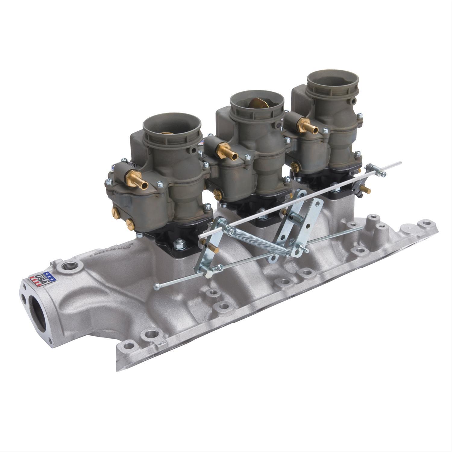 Carburretor and Manifold Combo Three Duece Manifold Three Edelbrock 94 Carb Ford Small Block Kit