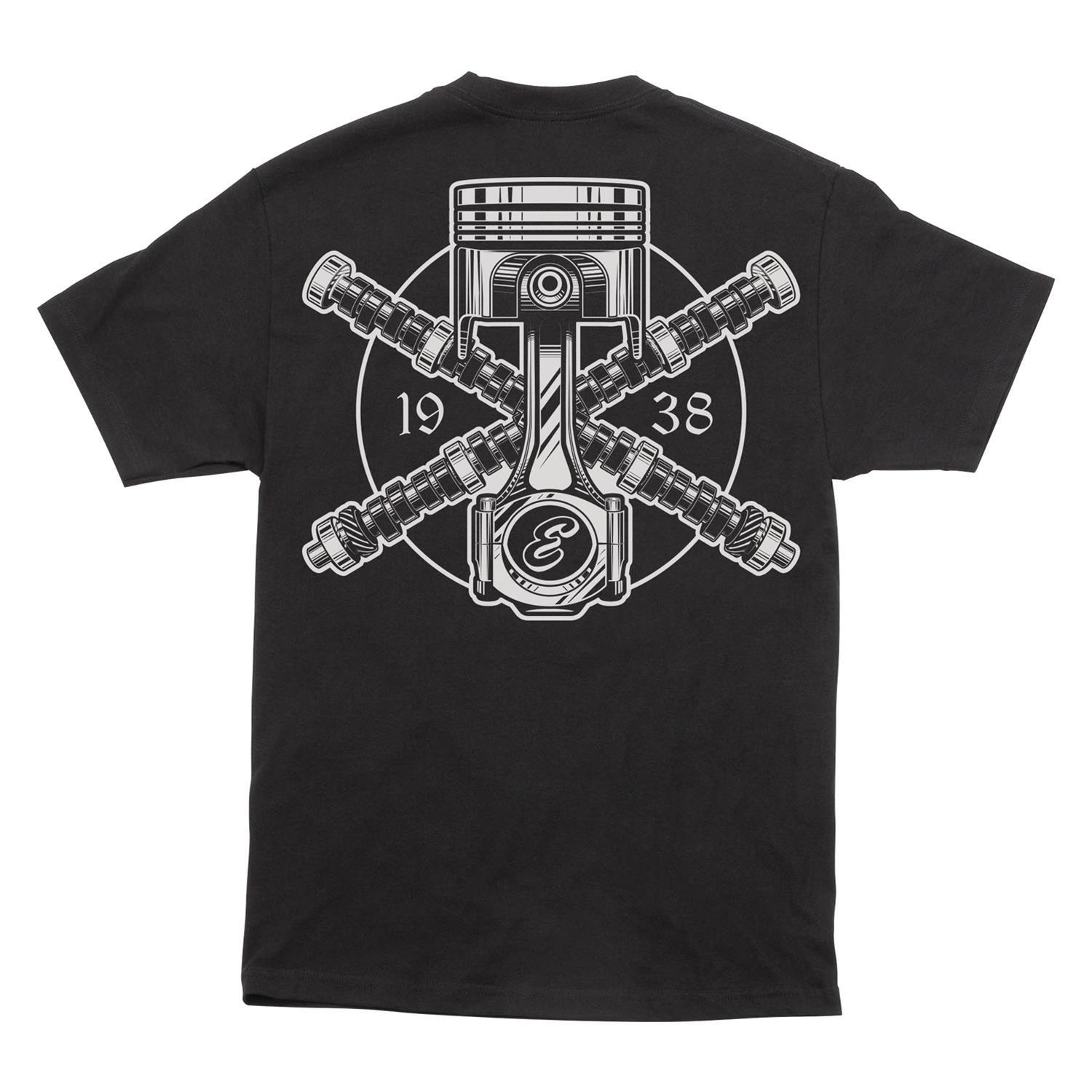 T-Shirt, Short Sleeve, Cotton, Black, Edelbrock Crossed Cams, Men's X-Large, Each