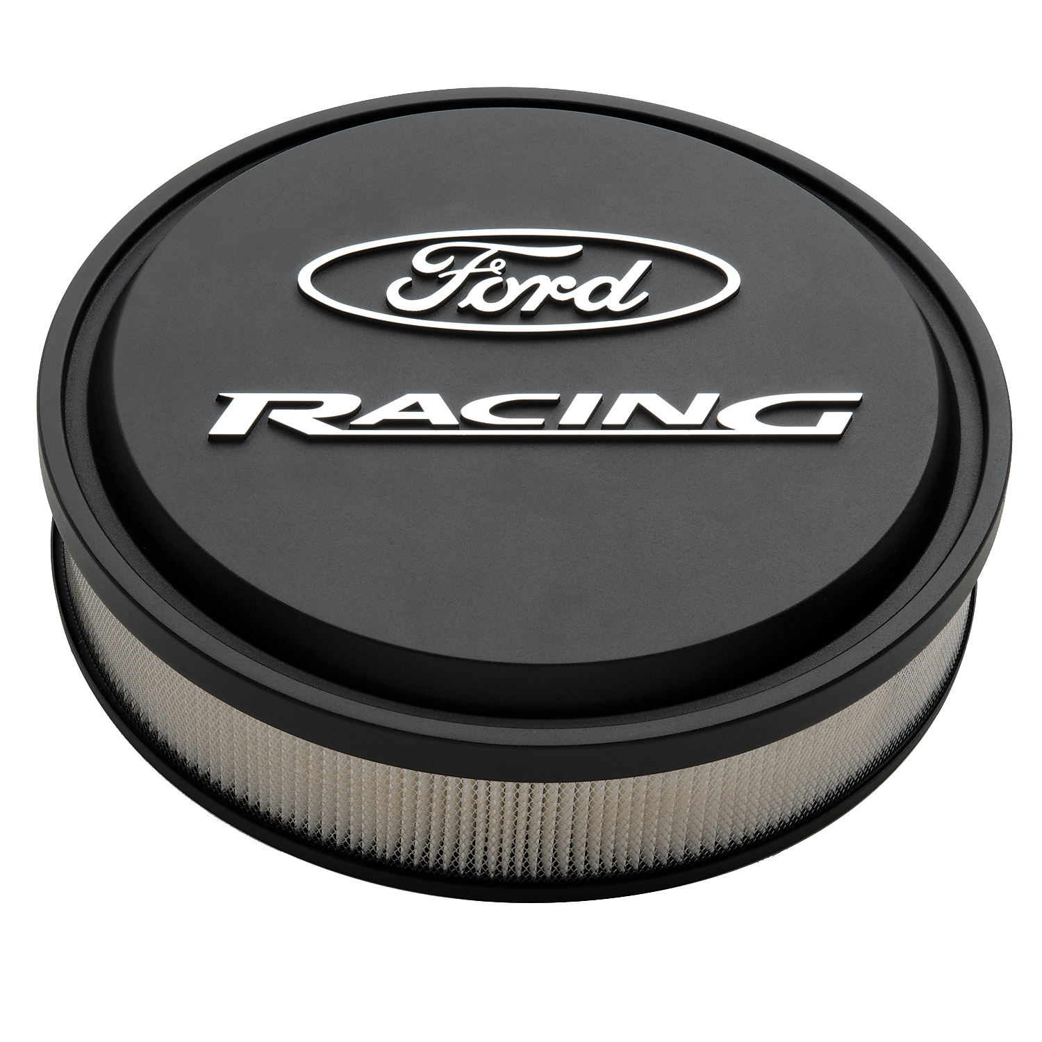 Air Cleaners, Ford Racing Licensed Slant-Edge, Round, Dropped Base, Black Crinkle, Ford Racing Logo Top, 13 in. Diameter, 2.625 in. Filter Height