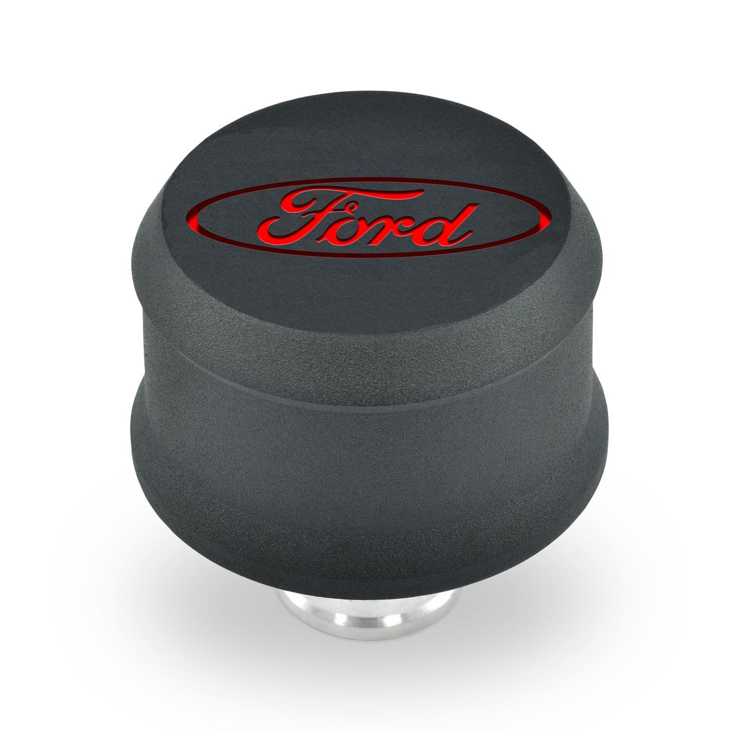 Breather, Push-in, Aluminium, Black Crinkle, Red Ford Oval, Each