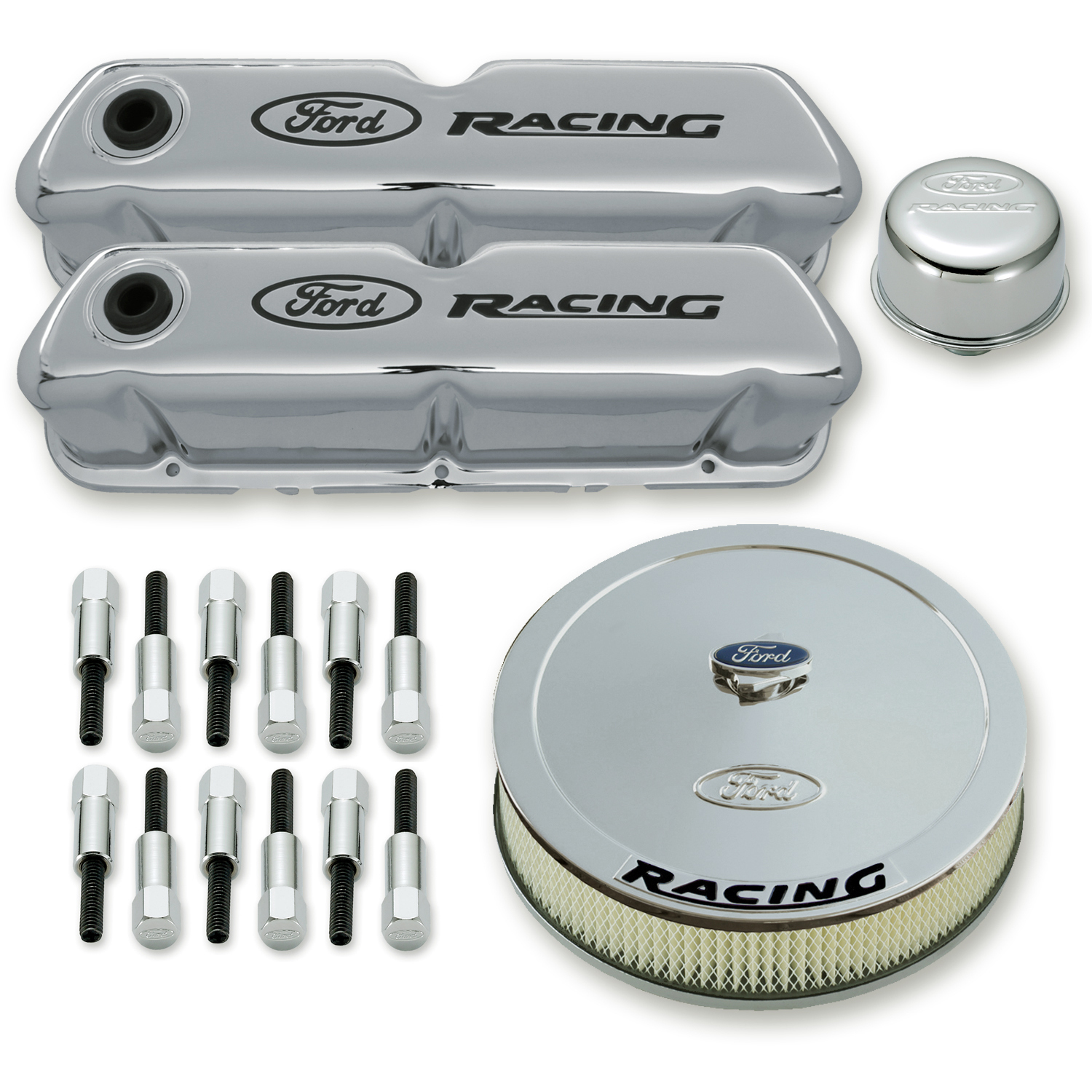 FORD RACING STREET PERFORMANCE DRESS-UP KIT, CHROME, BLACK LOGOS