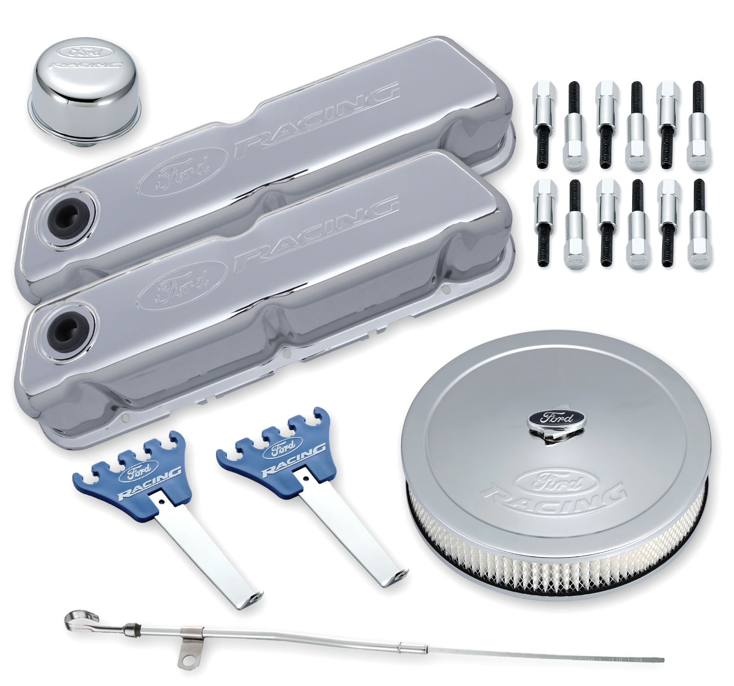 FORD RACING DRESS-UP KIT, CHROME, EMBOSSED LOGOS
