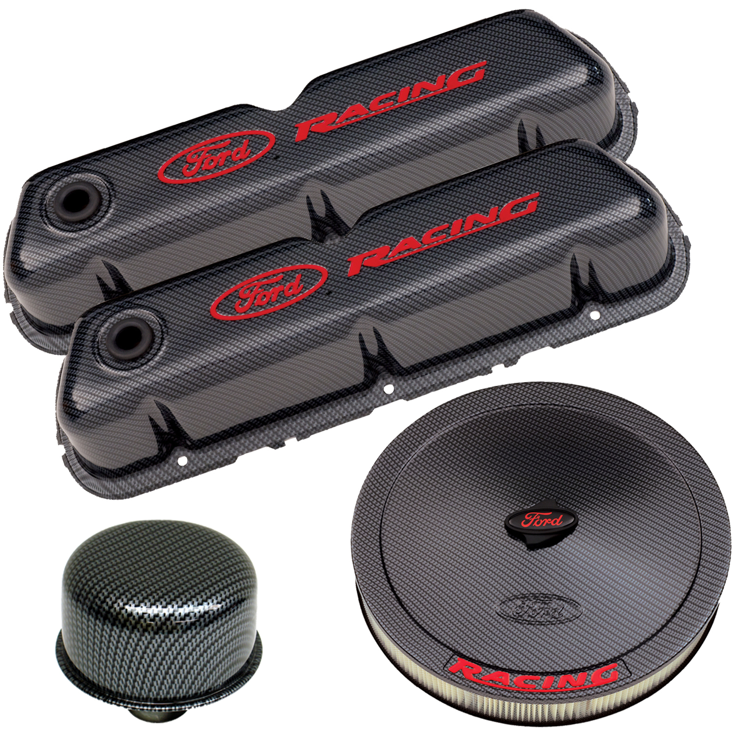 FORD RACING DRESS-UP KIT, CARBON-STYLE, RED LOGOS