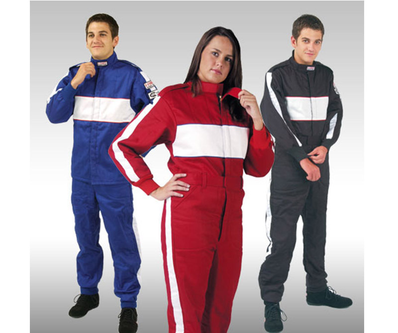 GF505 Driving Suit One-Piece Triple Layer Medium Blue with White Stripe Pyrovatex SFI-3.2A/5