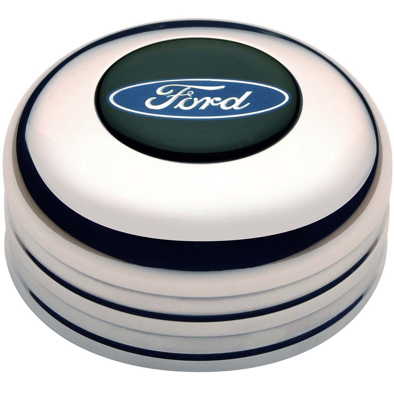 Horn Button, GT-3 Standard, Billet Aluminum, Polished, Ford Colored Emblem, Each