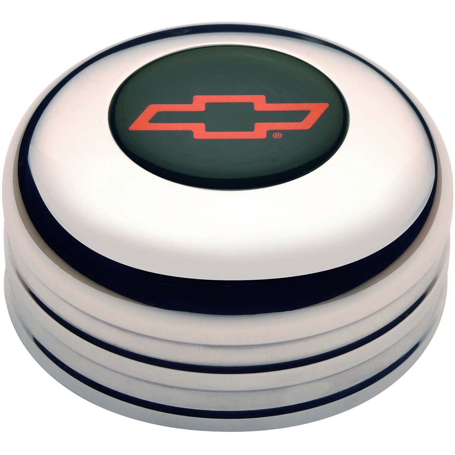 Horn Button, GT-3 Standard, Billet Aluminum, Polished, Chevrolet Bowtie Colored Emblem, Each