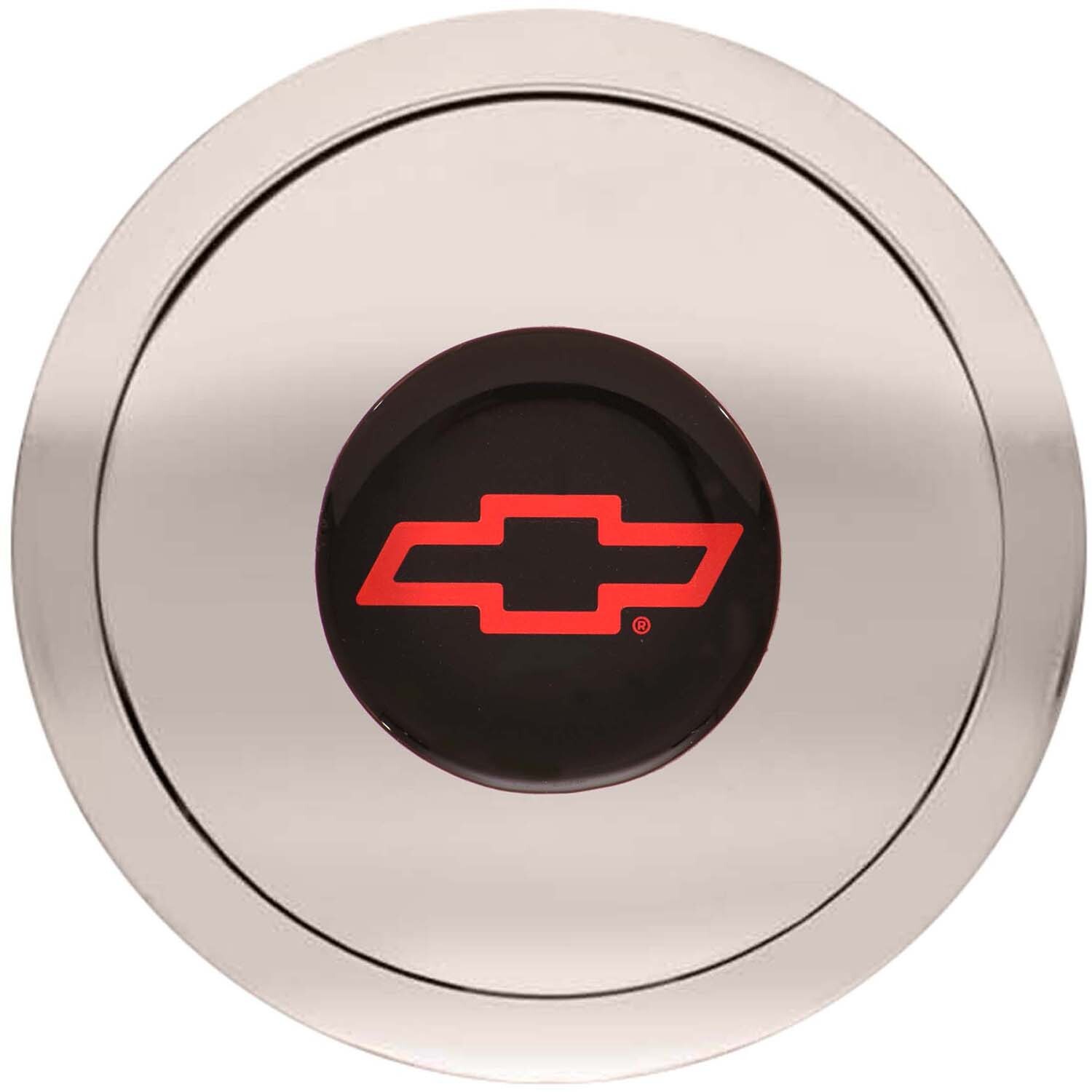 Horn Button, Small, GT-9, Billet Aluminum, Polished, Chevrolet Bowtie Colored Emblem, GT Performance, Each