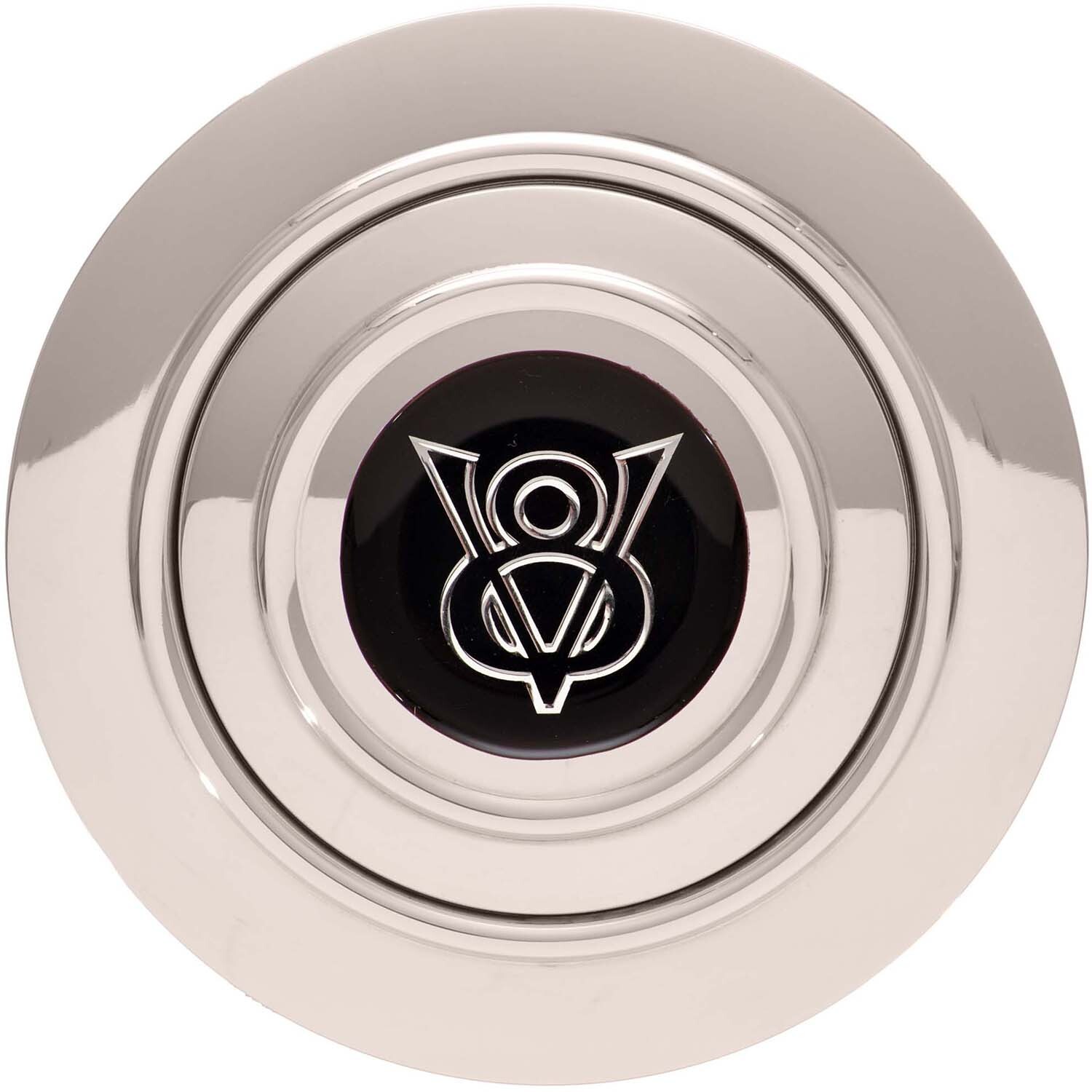 Horn Button, GT-9 Banjo-Style, Polished Billet Aluminum, V8 Colored Emblem, GT Performance, Each