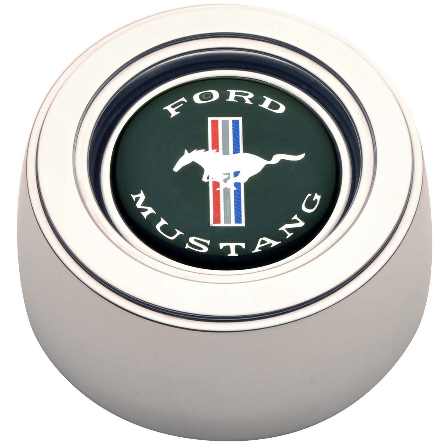 Horn Button, GT-3 Hi-Rise, Polished Billet Aluminum, Ford Mustang Colored Emblem, GT Performance, Each