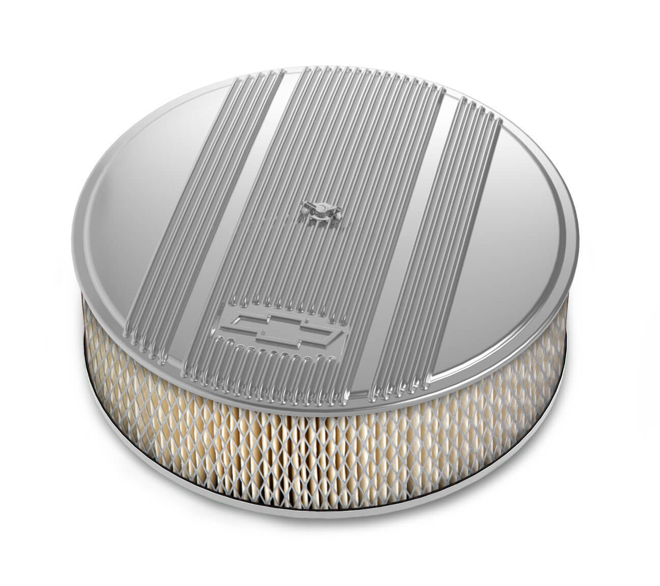 14' x 4' Air Cleaner Kit Holley GM Finned 'Bowtie' Polished Finish w/paper filter
