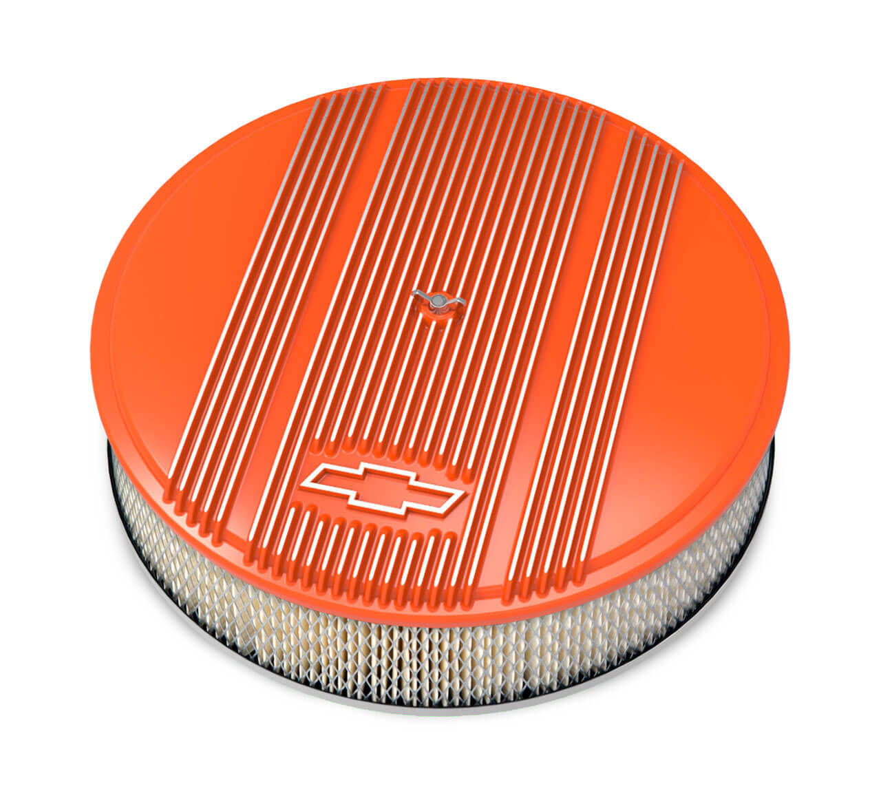 14' x 3' Air Cleaner Kit Holley GM Finned 'Bowtie' Fact. Orange Finish w/paper filter