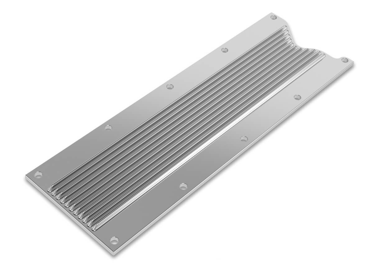 Engine Valley Cover, LS, Cast Aluminium, Polished, Finned, Chevrolet, Each