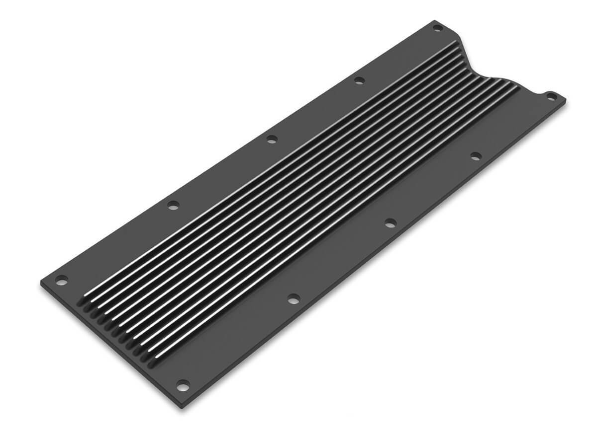 Engine Valley Cover, LS, Cast Aluminium, Black, Finned, Chevrolet, Each