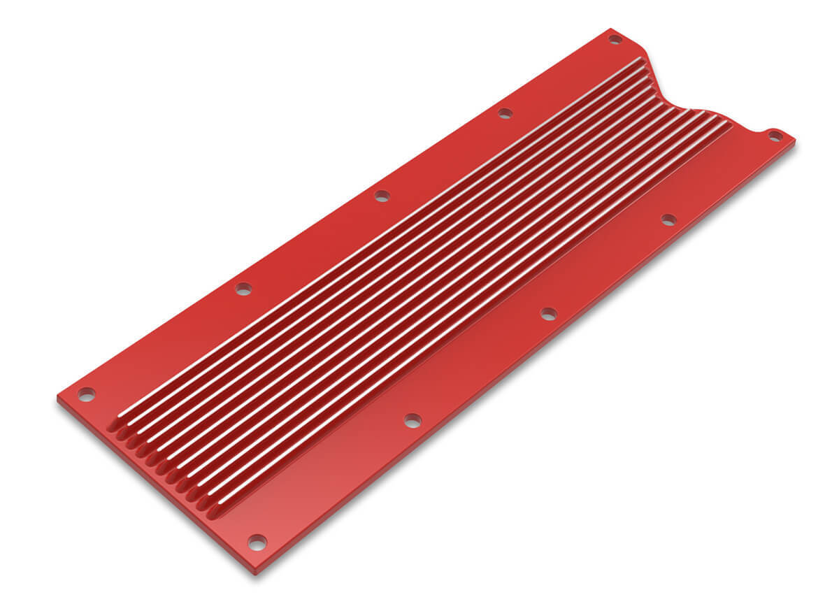 Engine Valley Cover, LS, Cast Aluminium, Red, Finned, Chevrolet, Each
