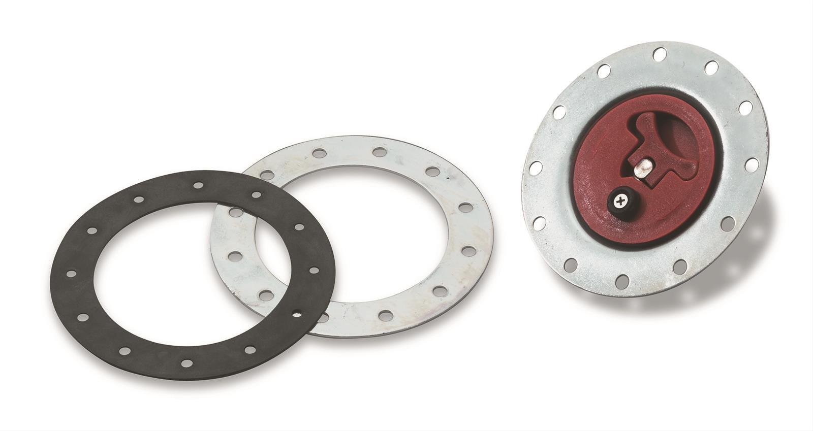 Fuel Cell Cap, Assembly, Flush Mount, Plastic, Red, Steel, Natural, 12 Bolt Holes, Kit