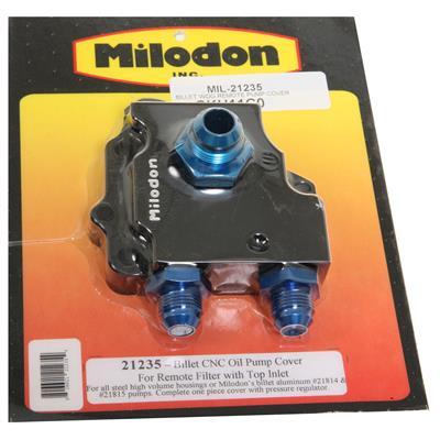 MILODON Oil Pump Cover, Billet Aluminum, Black Anodized, Fits with Use of Remote Filter, For Chrysler, Big Block, Each