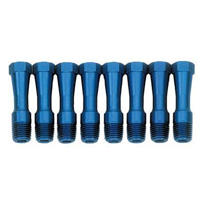 MILODON Lifter Valley Vents, 1/4 in. NPT, Aluminum, Blue Anodized, For Chevrolet, Small Block, Set of 8