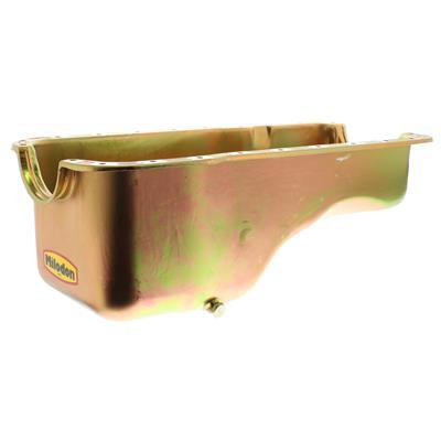 MILODON Oil Pan, Steel, Gold Iridite, 5 qt., For Ford, 351W, Pre-1973 Front Sump Chassis, Int Oil Control Baffles, Each