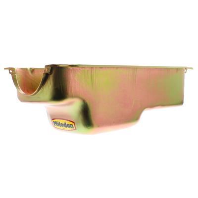 MILODON Oil Pan, Steel, Gold Iridite, 4 qt., For Dodge, Small Block, 237/318/340, A, B and E Body, Each