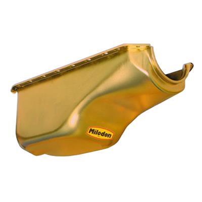 MILODON Oil Pan, Stock Replacement, Rear Sump, 6 qt., Steel, Gold Iridited, For Chrysler, 354 Early Hemi, 392 Early Hemi