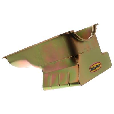 MILODON Oil Pan, Steel, Gold Iridite, 8 qt., For Ford, 351C, Fits Pre-1973 Front Sump Chassis, Each