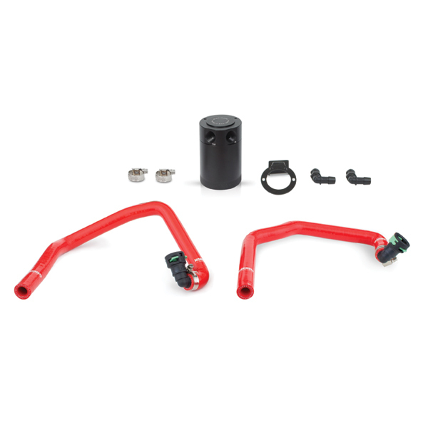 Ford Mustang EcoBoost Baffled Oil Catch Can, PCV Side, 2015+ Red