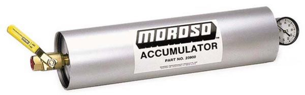 Engine Oil Accumulator, 3 Quarts, 20-1/8in. x 4-1/4in., Aluminium, Natural Finish, Gauge, Shut-Off Valve, Each