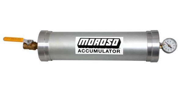 Engine Oil Accumulator, 3 Quarts, 23in. x 4.75in., Aluminium, Natural Finish, Gauge, Shut-Off Valve, Each