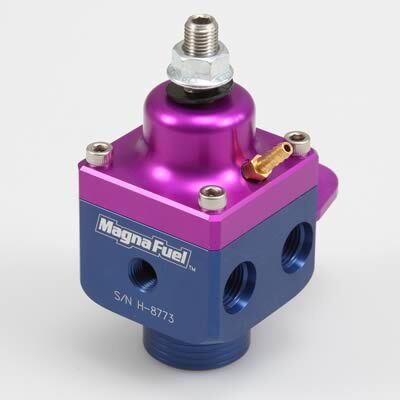 Fuel Pressure Regulator, Boost Reference, Blue, -10 AN Inlet, Two -8 AN Outlets, 4-12 psi, Universal, Each