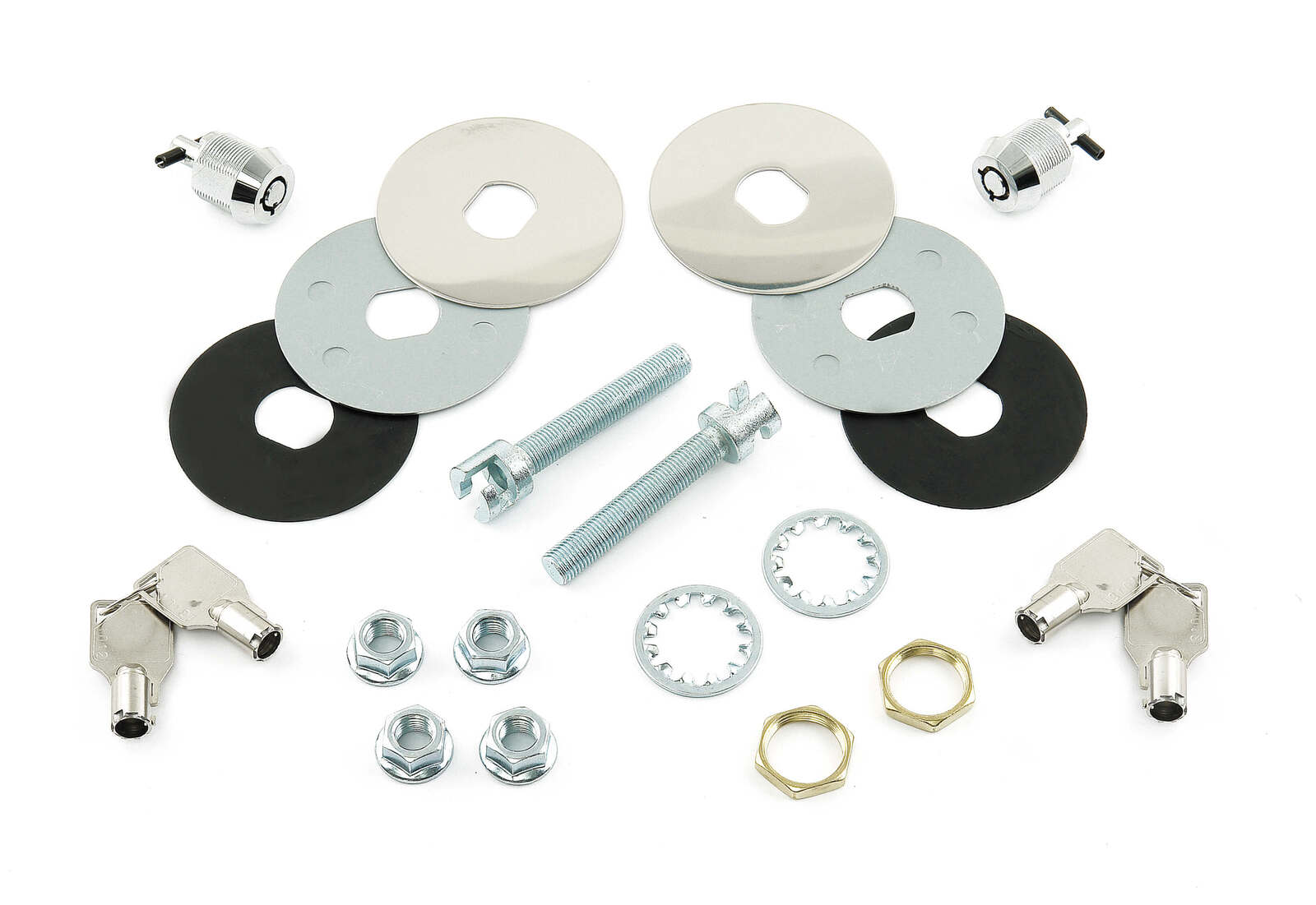 Hood Pins, Locking-Style, 2 3/4 in. Long, 7/16 in. Diameter, Steel, Chrome Plated, Kit