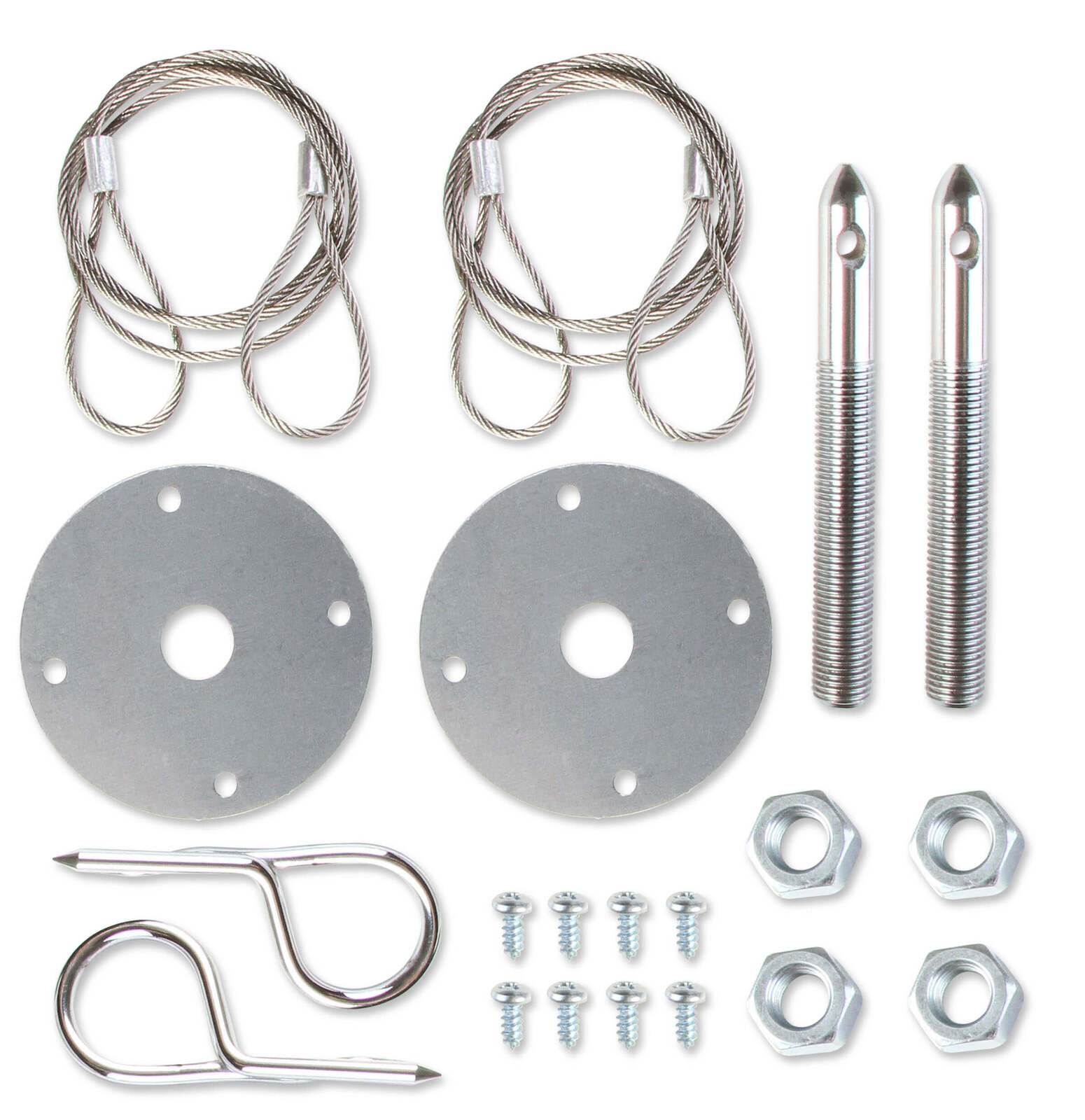 Hood Pins, Hairpin-Style, 4 in. Long, 7/16 in. Diameter, Steel, Chrome Plated, Kit