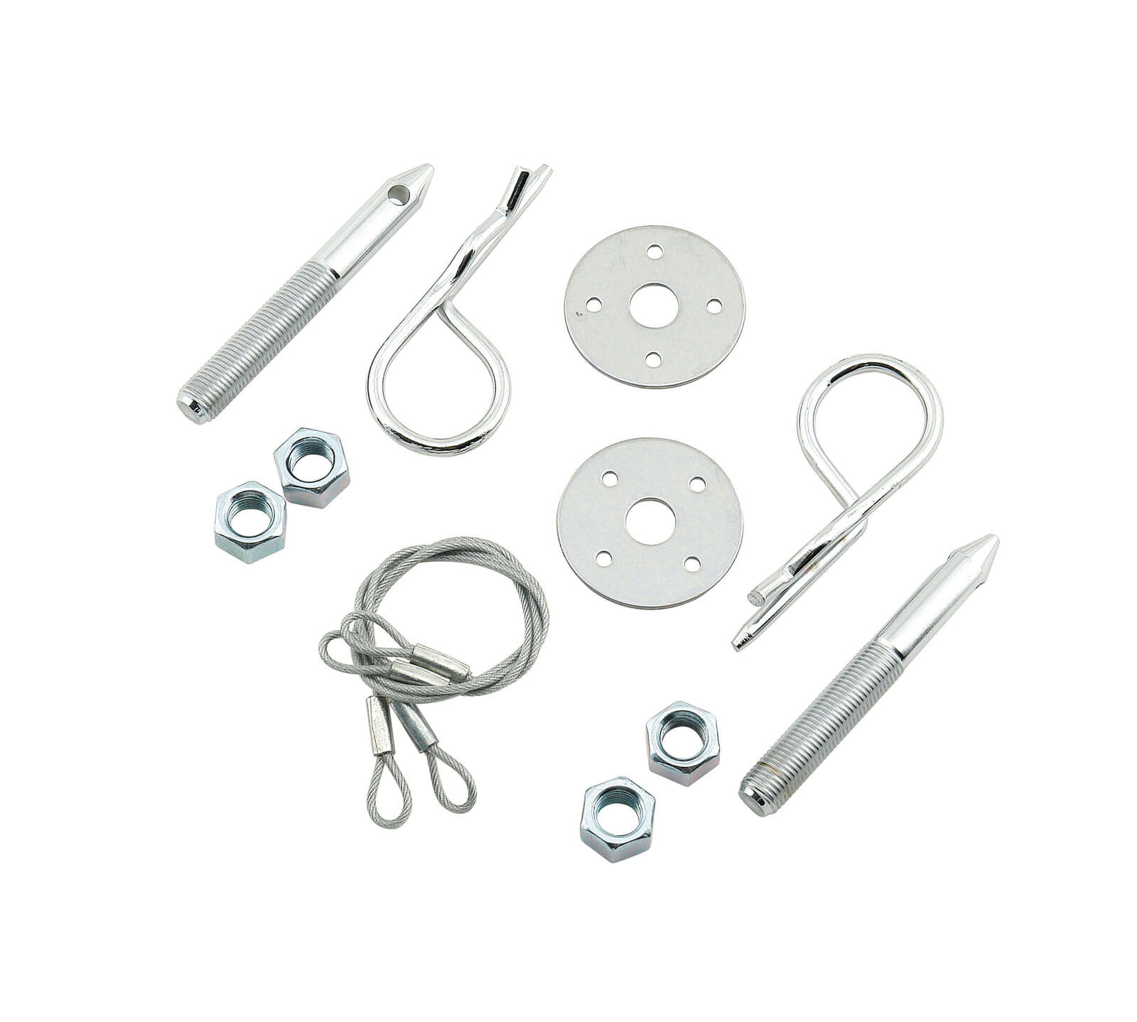 Hood Pin, 3 in. Oval Track, Hair Pin Style, 1.50 in. Scuff Plts. 10 in. Cables, Kit