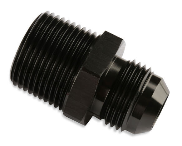 Flare Fitting, Straight, -6 AN to 1/4 inch. NPT Male, Aluminium, Adapter, Black, Each