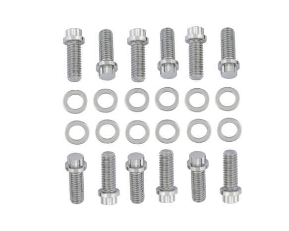 Bolts, Intake Manifold, Steel, Chrome, 12-Point Head, Chevrolet 265-400, Small Block, Grade 8, Set of 12