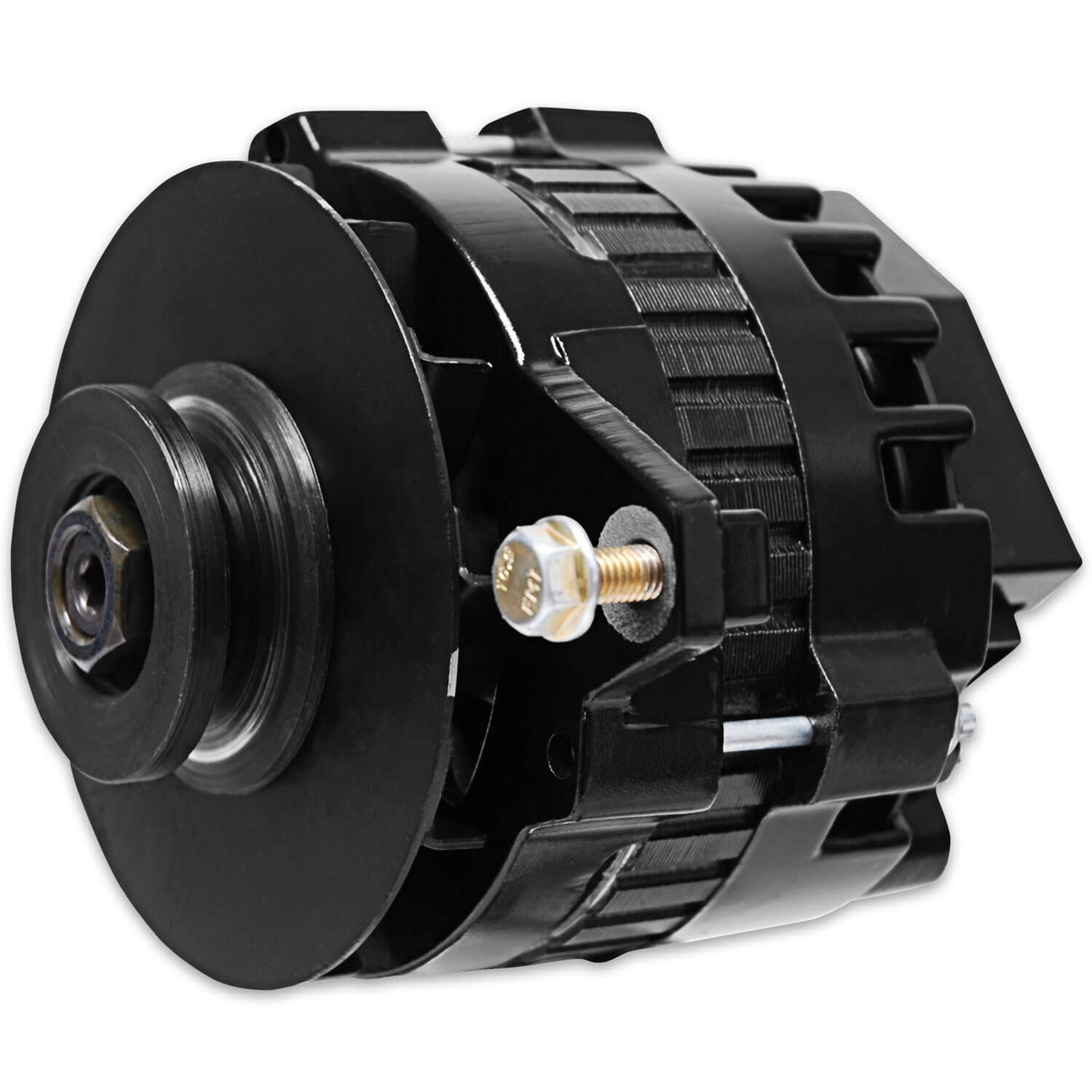 Alternator, Dynaforce, GM CS130, 12 V, 120 amps, V-belt Pulley, Black Powdercoat, Center Offset, Internal Regulator, Chevy, Each