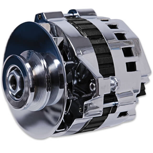 Alternator, Dynaforce, GM CS130, 12 V, 120 amps, V-belt Pulley, Chrome Plated, Center Offset, Internal Regulator, Chevy, Each