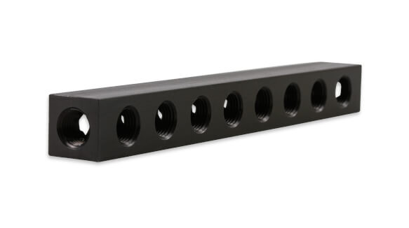 Distribution Block, Nitrous Oxide, Rectangle, Aluminum, Black Anodized, Dual Inlets/Sixteen Outlets, Each