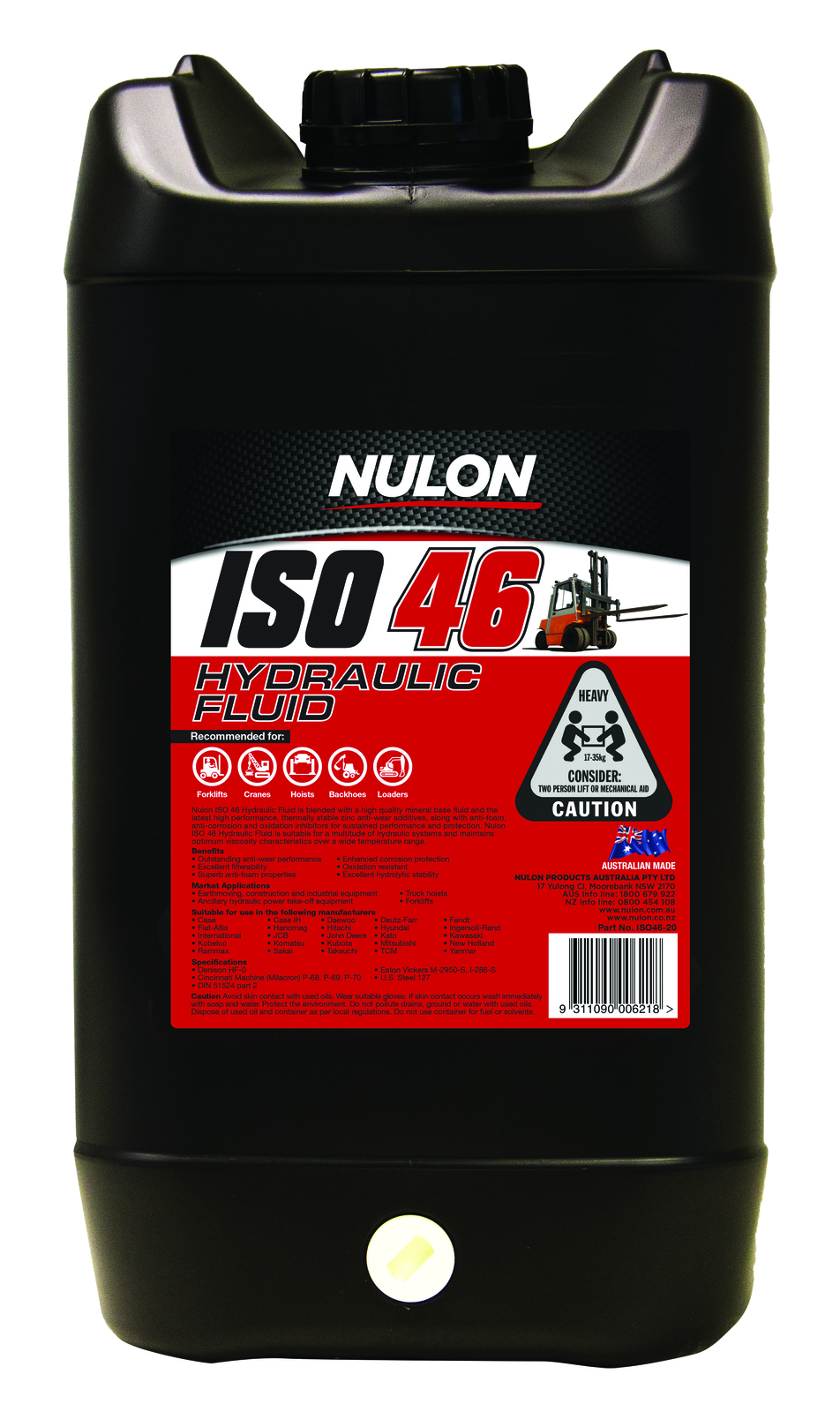 NULON ISO 46 Hydraulic Fluid 20L, Each
