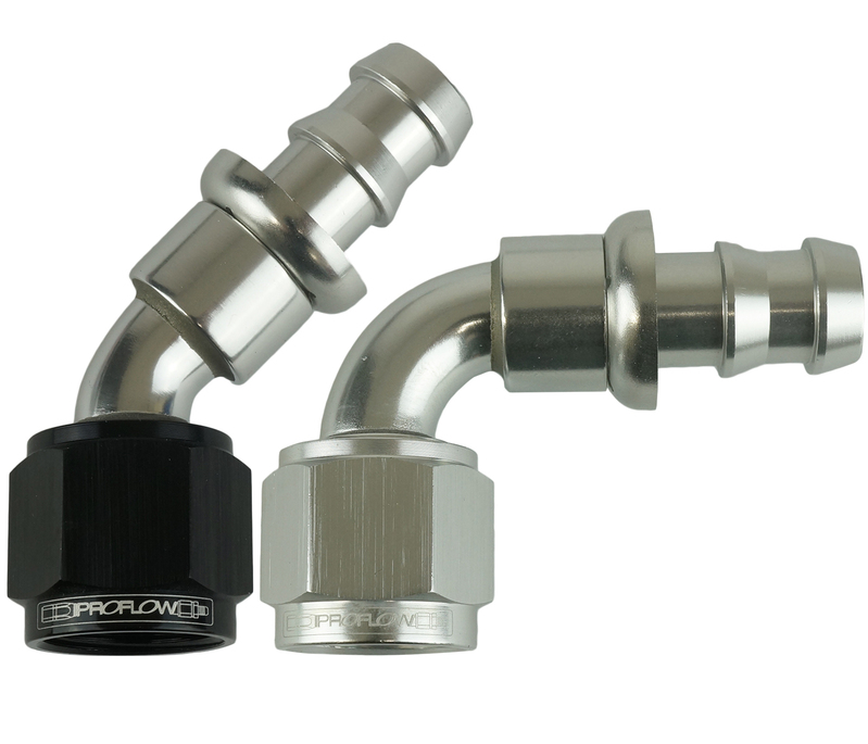 180 DEG PUSH ON HOSE END - 8 BLACK/SILVER