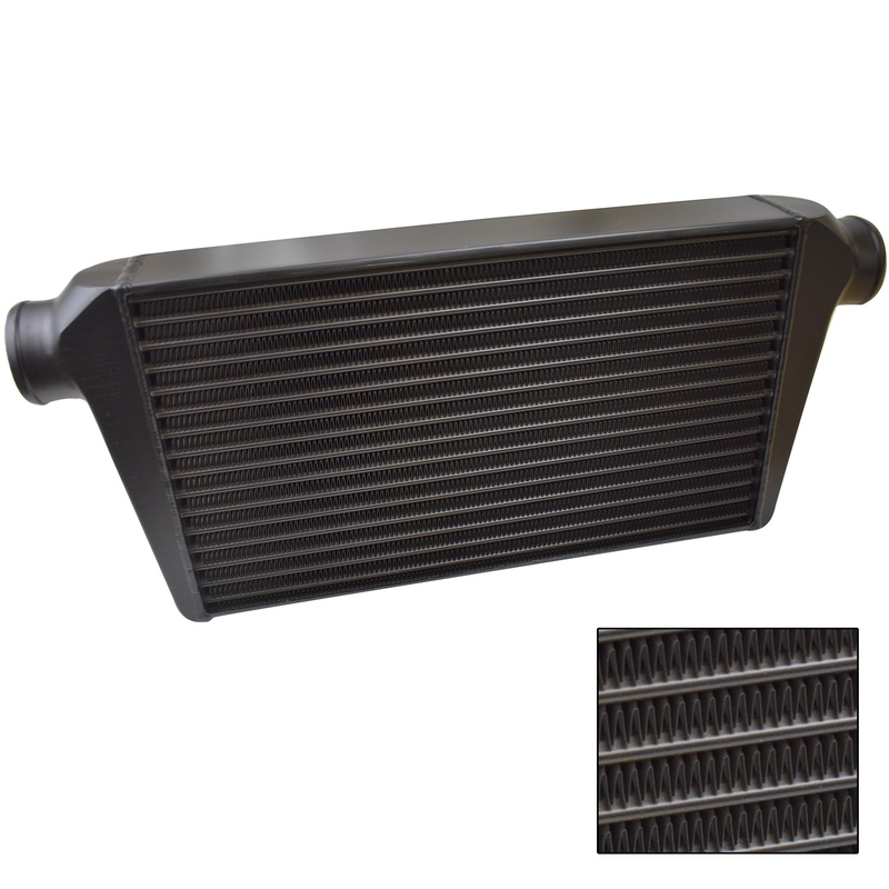 Intercooler Aluminium Universal Tube & Fin 500 x 300 x 76mm 3" Outlets, Black