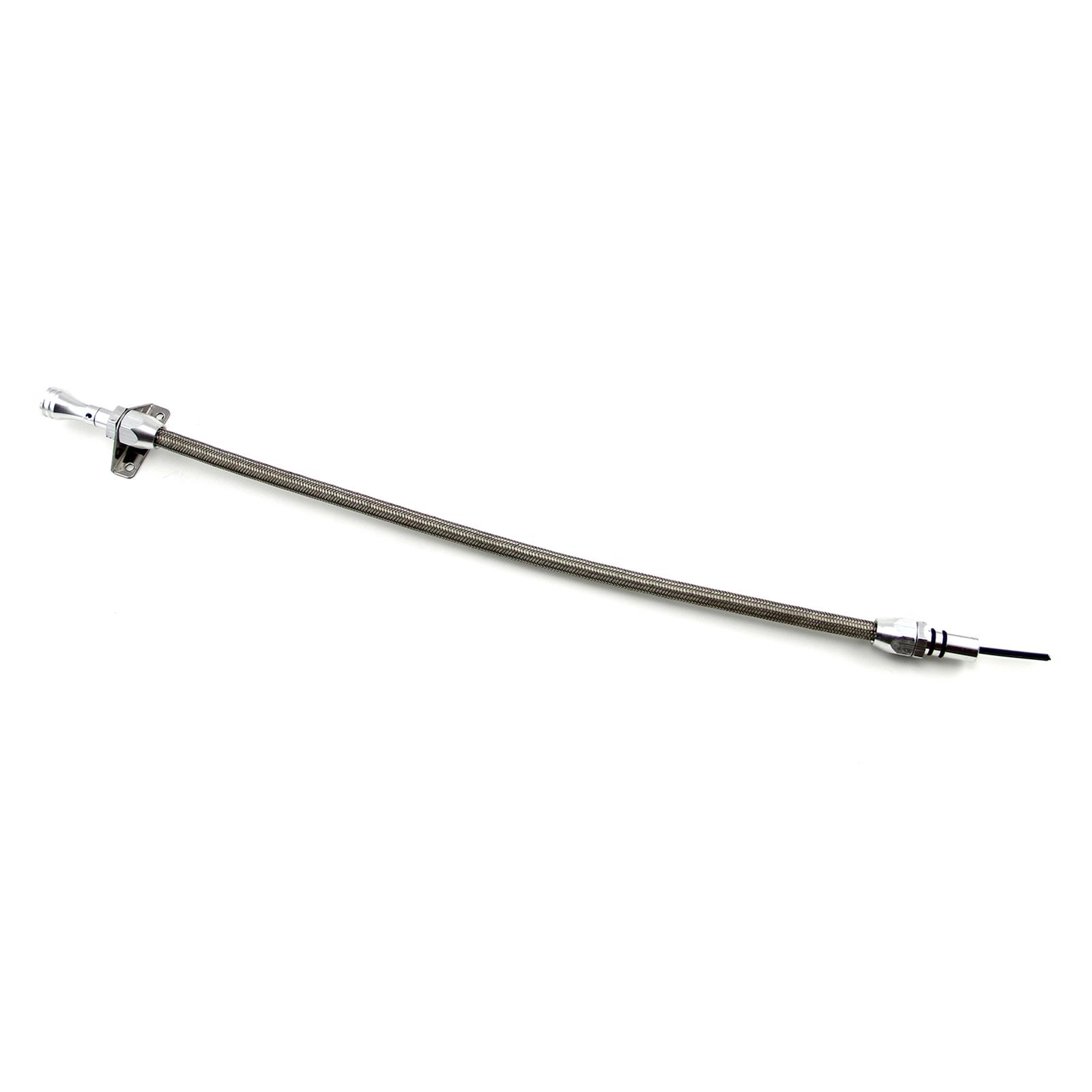 Transmission Dipstick, Braided Stainless Steel, Tumble Polished, Firewall Mount, GM Powerglide Case Fill, Each