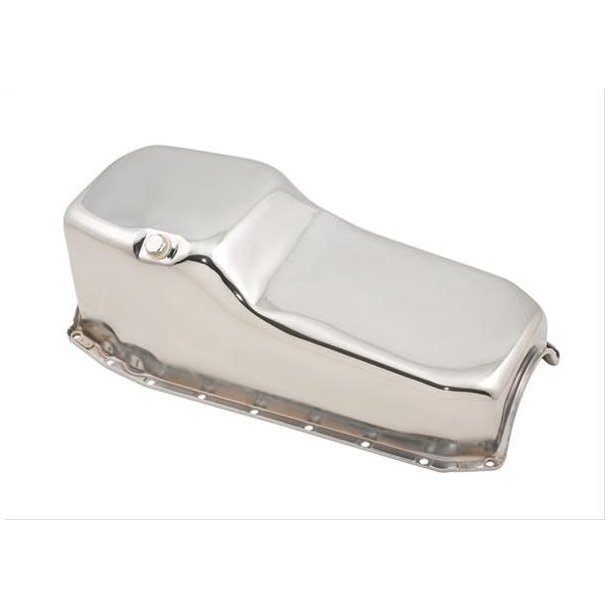 Chrome Plated Steel Stock Oil Pan 80-85 Small Block Chevy 283-400 V8 Passenger Side Dipstick 4 Quarts