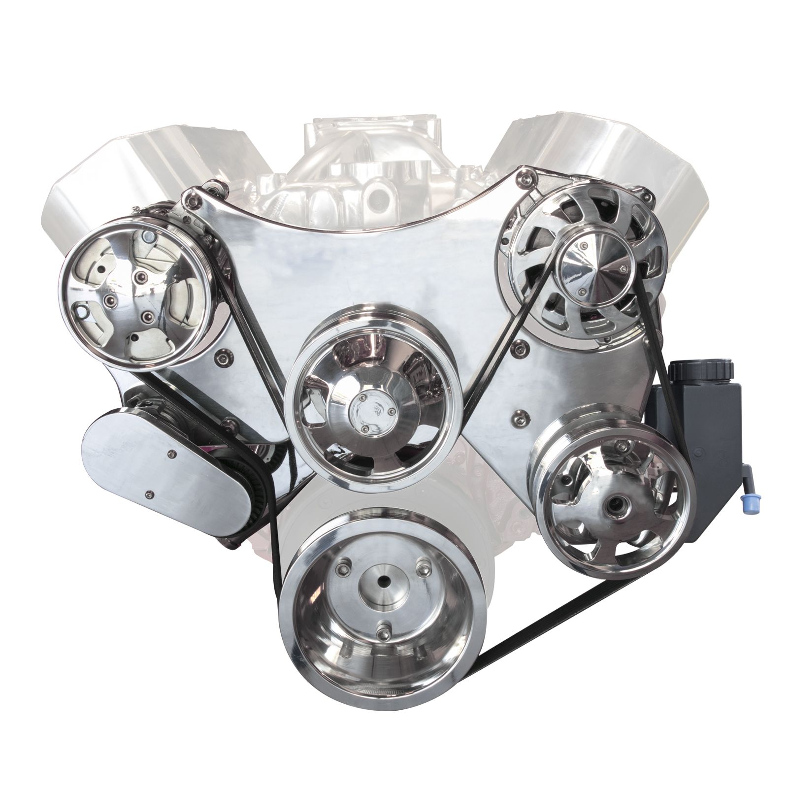 BBC SERPENTINE FRONT DRIVE SYSTEM W/ POWERSTEERING RESEVIOR, BLACK