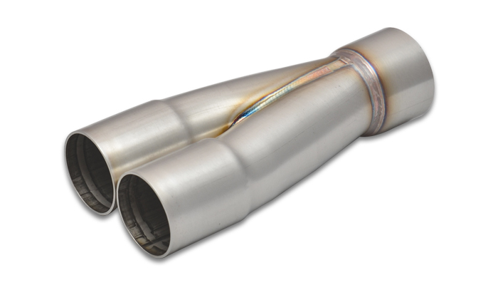 Exhaust Collector, Merge, 2-into-1, 1.625 in. Inlet Slipover I.D., 2.00 in. Transition Outlet O.D., 7.70 in. long, 304 Stainless Steel, each