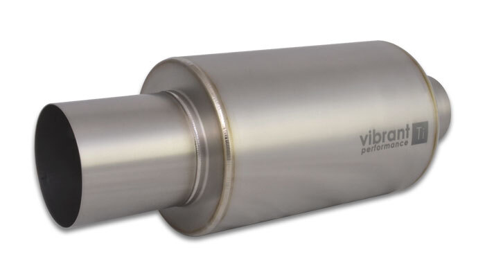 Muffler w/ tip, Universal, Titanium, 2.50 in. Inlet, 4.00 in. Outlet, Single Wall Straight Cut Tip w/ Natural Finish, 6.25 in. diameter Round Muffler