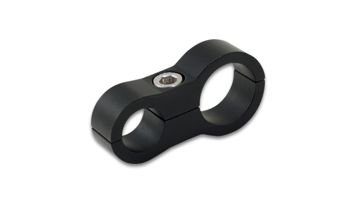Hose Separators, one 11/16 in. I.D. (17.5mm) hole and one 13/16in. I.D. (20.6mm) hole, Billet Aluminum, Black Anodized, Each