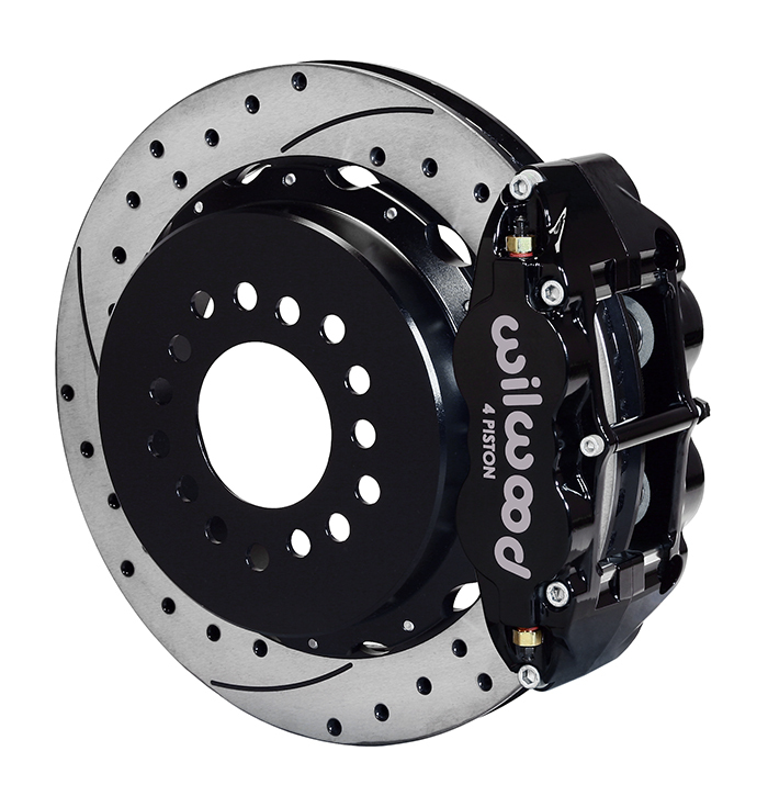 Brake Kit Cross Drilled Rotor Black Four Piston Caliper Rear Ford 9 in. Big Ford Ends Kit